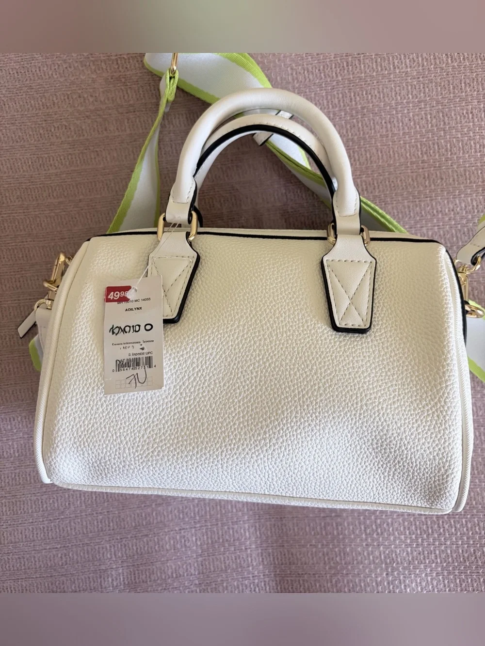 Aldo White Pebbled Satchel with Lime-Trim Strap